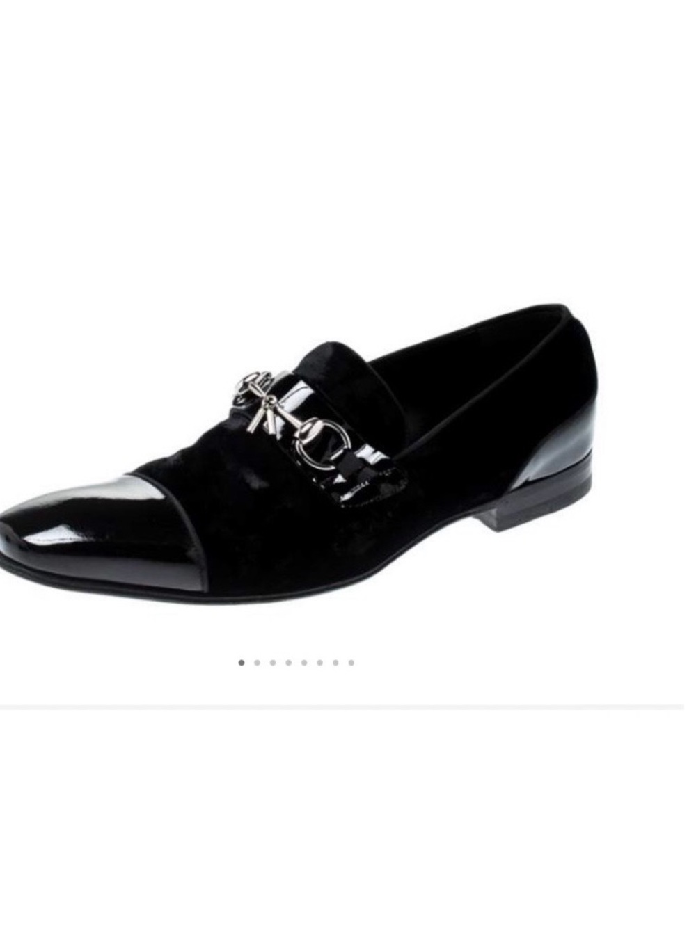 Gucci Black Patent & Suede Slip-On Loafers with Silver Bit - Picture 2 of 16